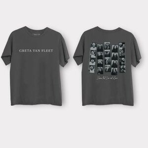 New Greta Van Fleet Film Strip T-Shirt Charcoal Gray Short Sleeves New NWOT